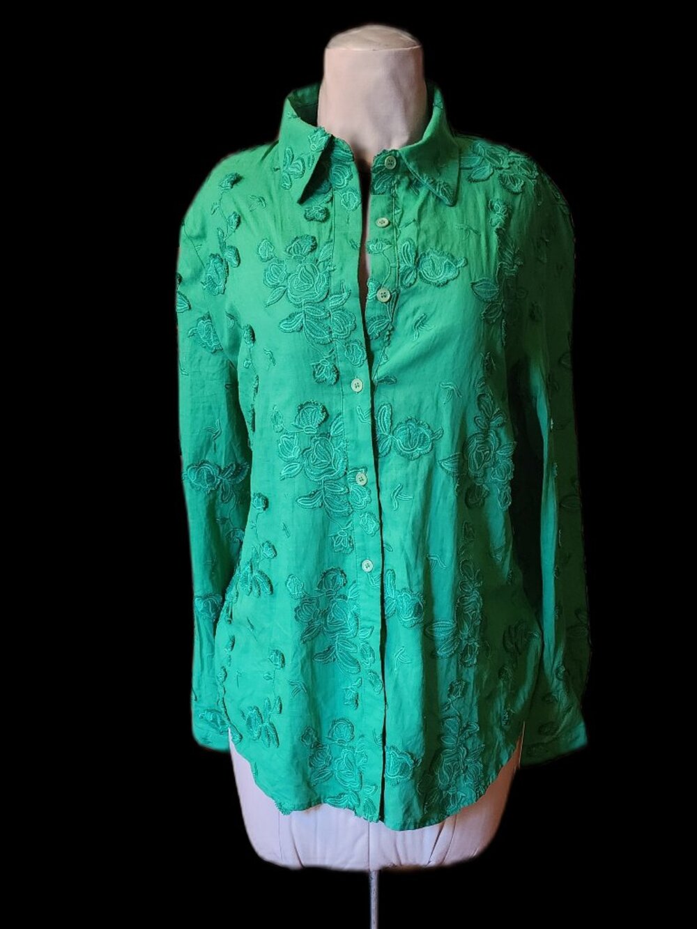 Vibrant Green Blouse with Embroidery Details, Size L